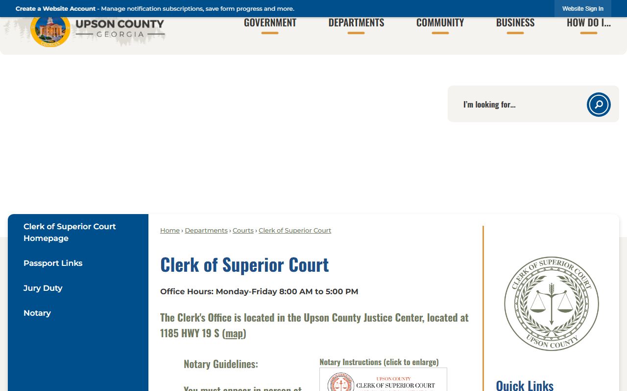 Upson County Clerk of Superior Court records page
