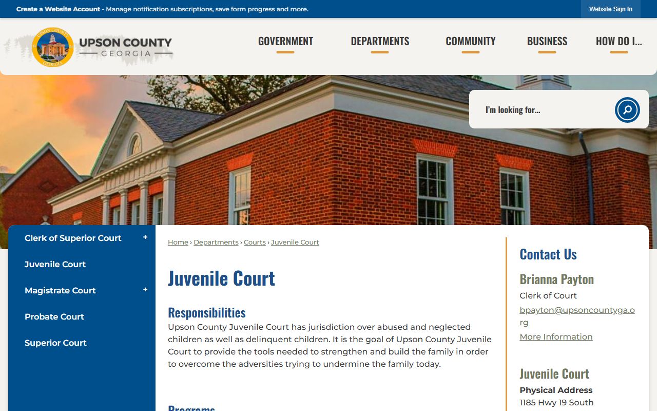 Upson County court records Juvenile Court contact page