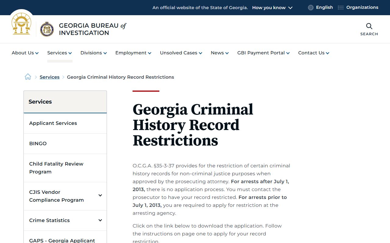 Upson County criminal court records GBI record restriction page