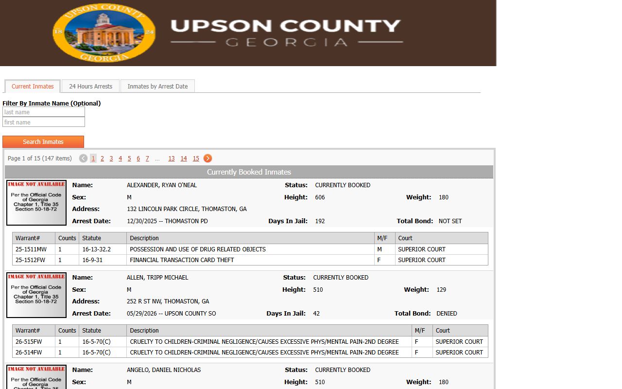 Upson County inmate search jail population roster
