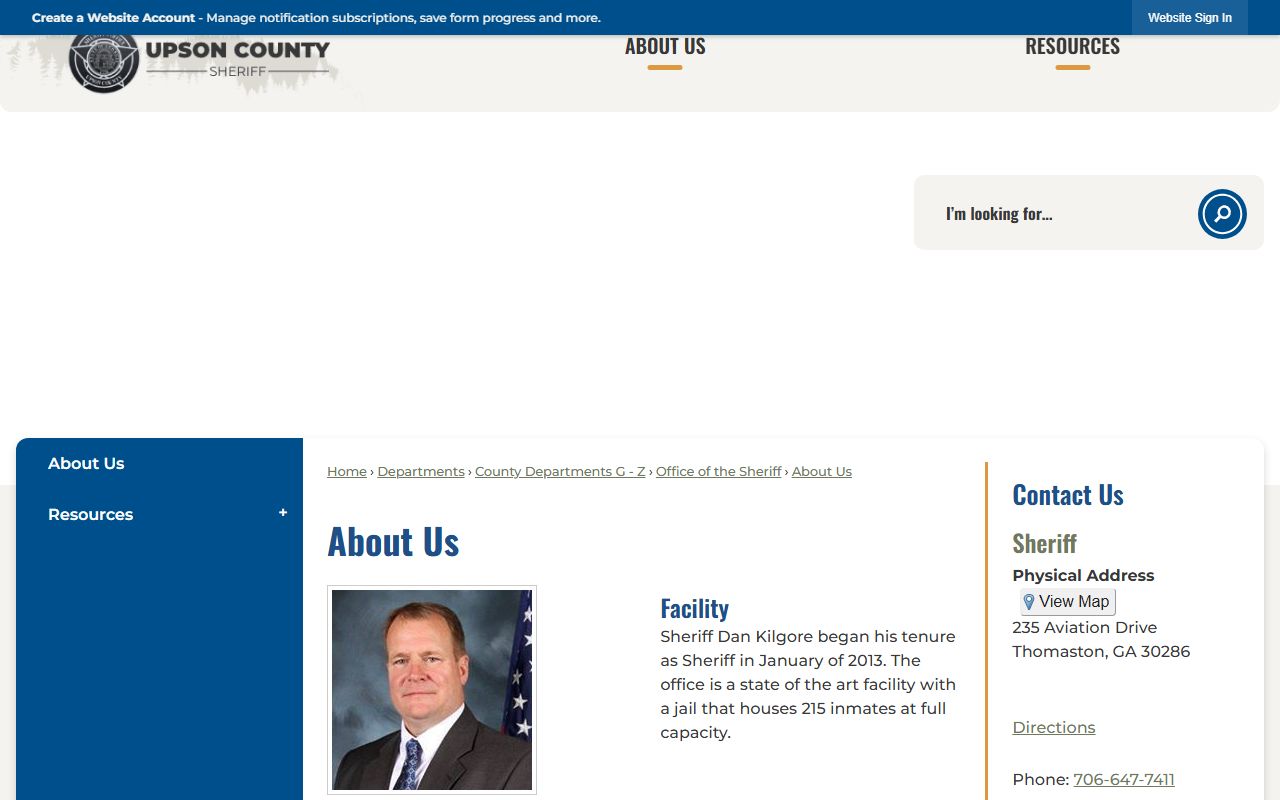 Upson County inmate search Sheriff About Us page