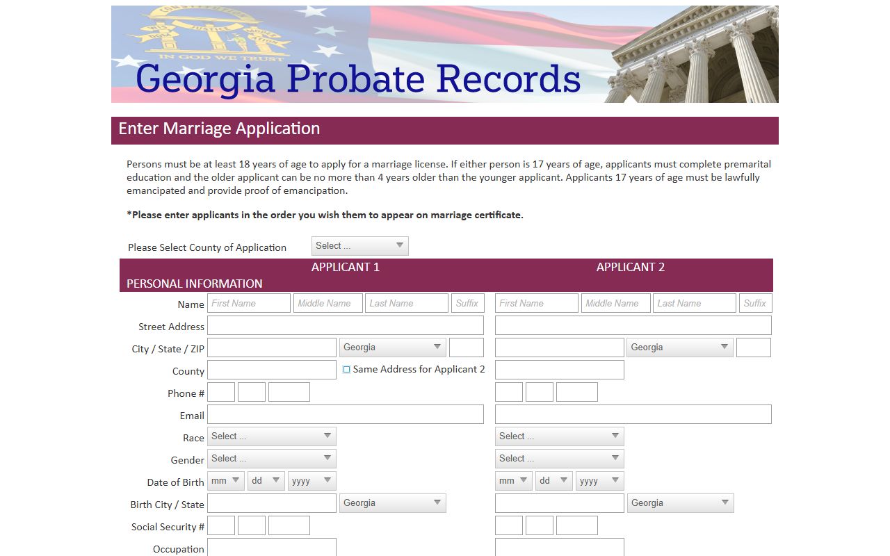 Upson County marriage records Georgia Probate Records application