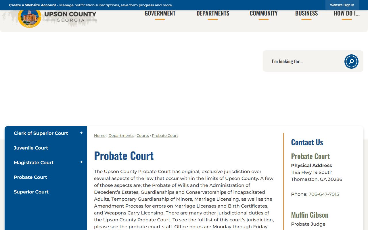 Upson County traffic court records Probate Court page