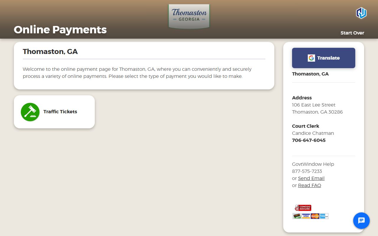 Upson County traffic records Thomaston city payment page